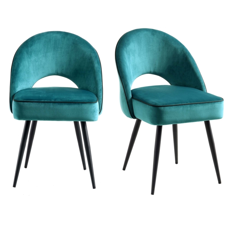 Dining Chair with Contrast Piping and Tapered Black Metal Legs