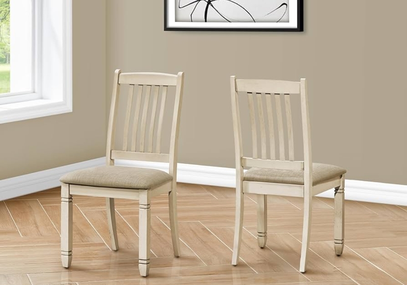Dining Chair with Distressed Antique White Finish and Button Tufting