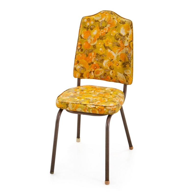 Dining Chair with Floral Vinyl Upholstery and Wood H-Stretcher