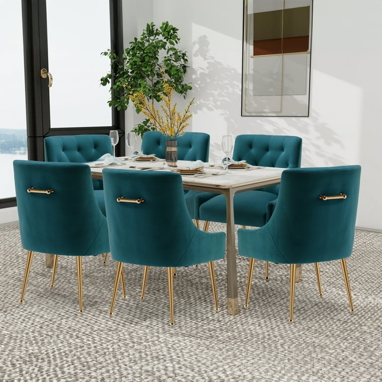 Dining Chair with Glam Button Tufting and Matte Black Tapered Legs