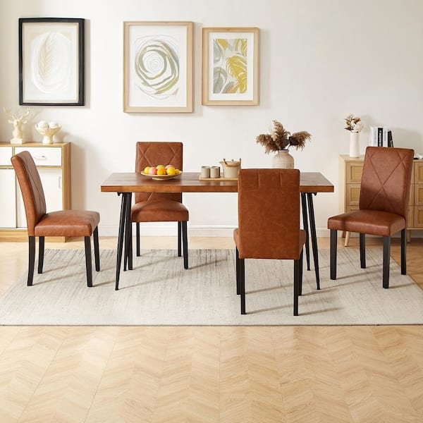 Dining Chair with High Back, Leather-Like, Tapered Legs, Brown