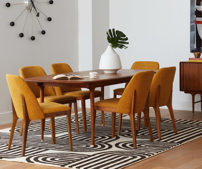 Dining Chair with Integrated Arms, Dark Wood and Grey Fabric