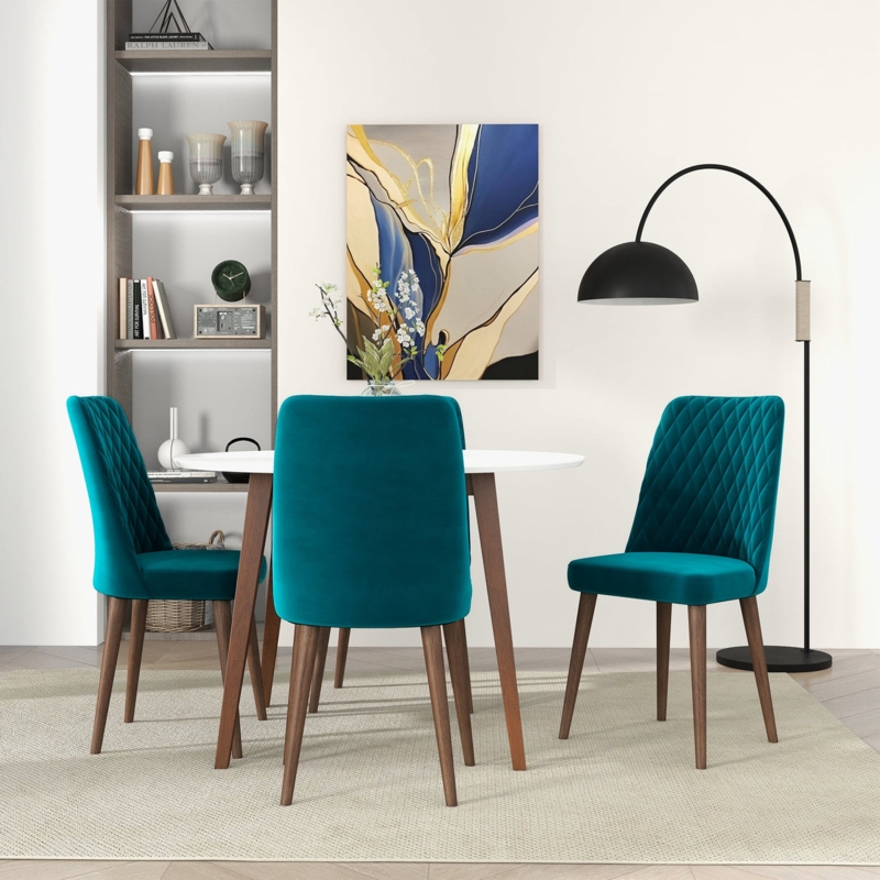 Dining Chair with Mid-Century Angled Walnut Legs and Retro Chic Style