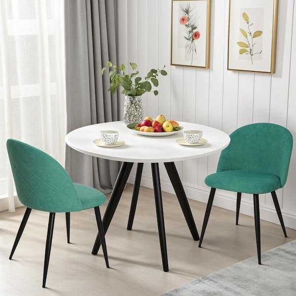 Dining Chair with Open Back Cutout in Aqua Velvet and Tapered Gold Legs