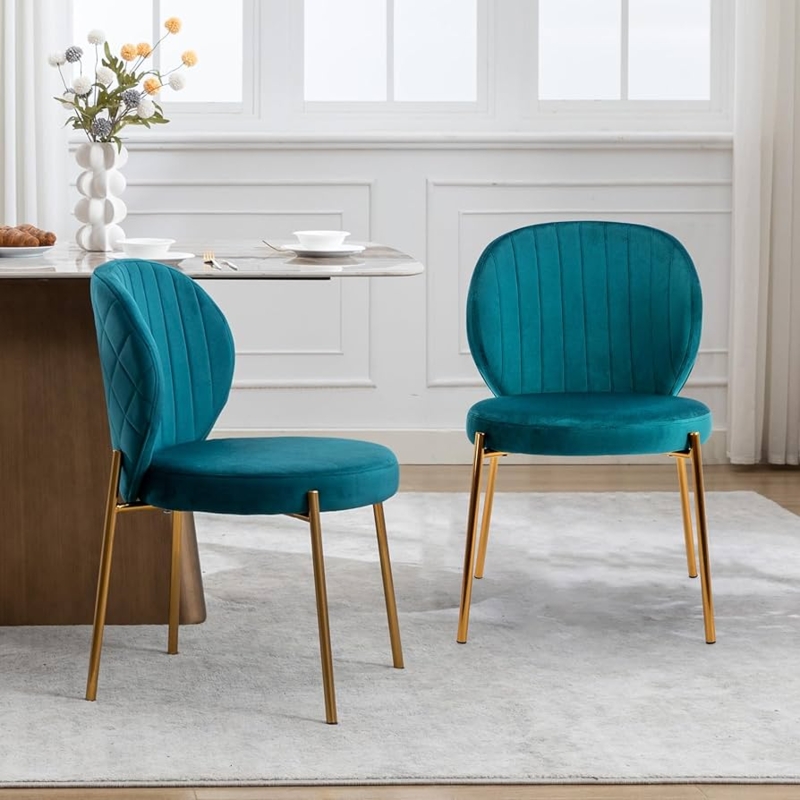 Dining Chair with Open Back Design and Polished Gold Tapered Legs