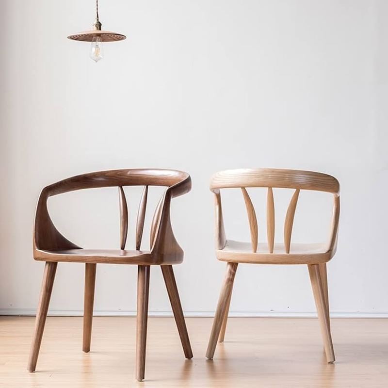 Dining Chair with Slat Back, Light Wood Frame and Gray Seat