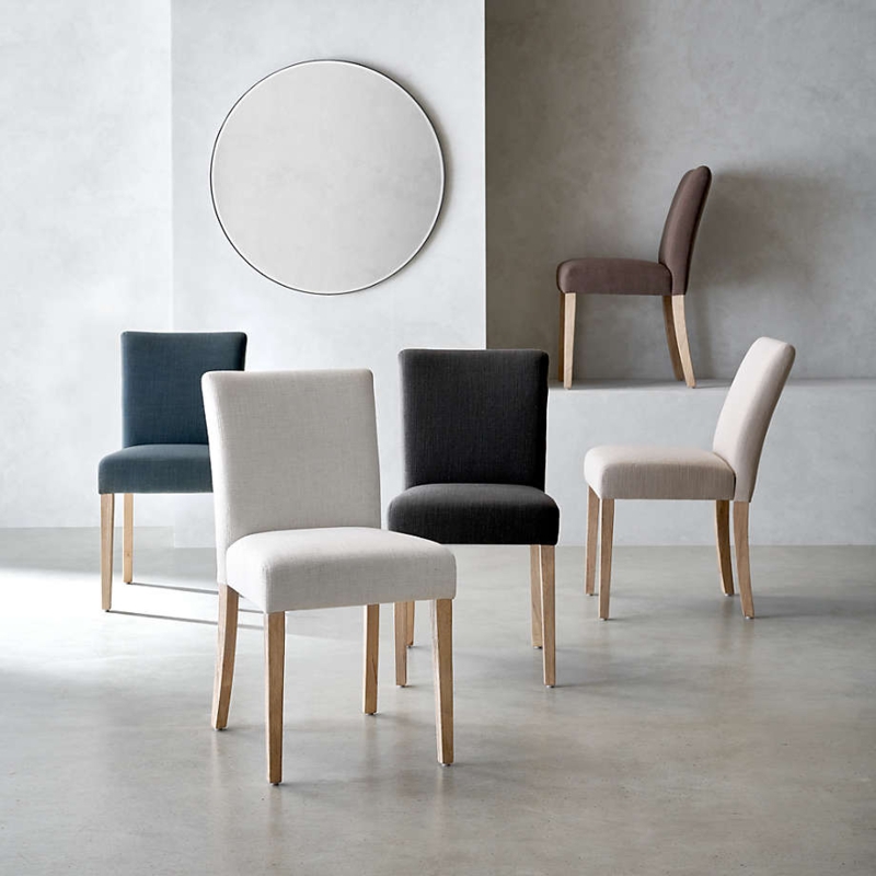 Dining Chair with Tapered Natural Wood Legs, Taupe Upholstery