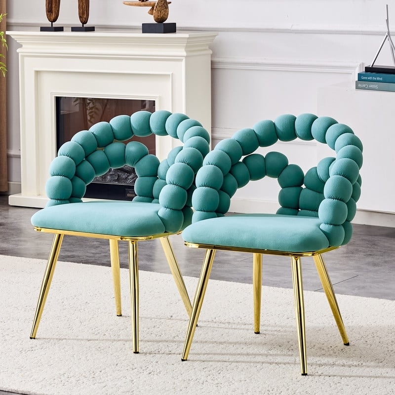 Dining Chair with Unique Bubble Back and Tapered Gold Legs