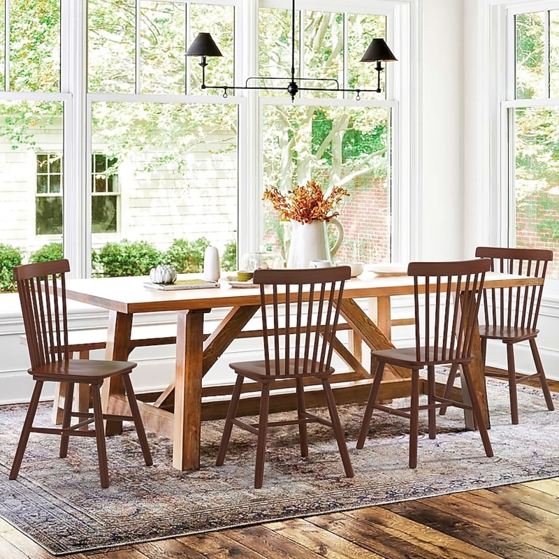 Dining Chair Woven Cane Back Wood Frame Coastal Contemporary