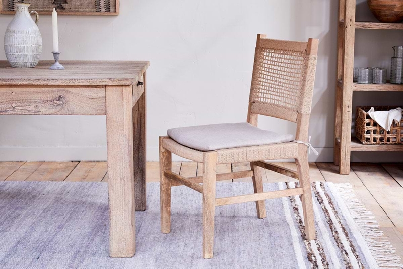 Dining Chair Woven Cord Back & Mango Wood Frame, Mid-Century Modern