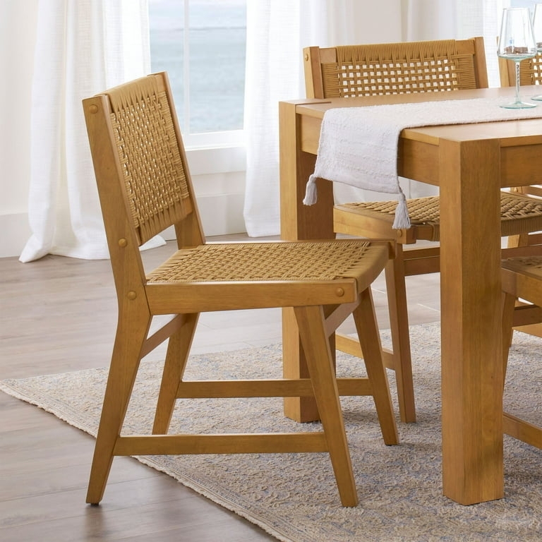 Dining Chair Woven Cord Light Honey Finish Scandinavian Coastal