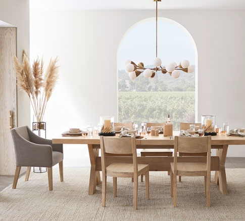 Dining Chair Woven Seat Curved Back Light Wood, Scandinavian