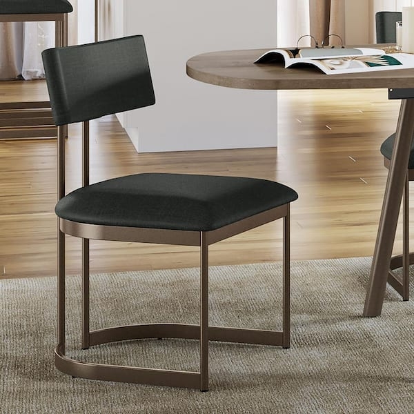 Dining Chair Wrap Around Back, Black Upholstery, Bronze Metal Frame