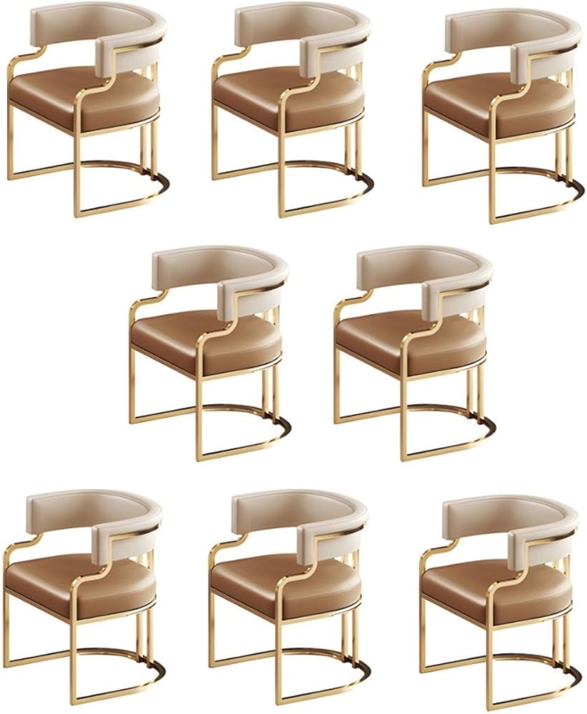 Dining Chair Wrap Around Silhouette Light Brown Brass Legs