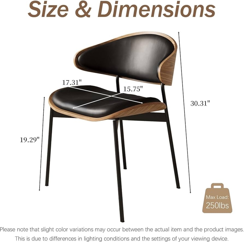 Dining Chair Wraparound Backrest All Black Finish Leather Like