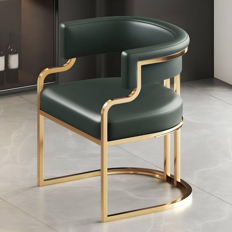 Dining Chair Wraparound Backrest Forest Green Gold Legs Modern