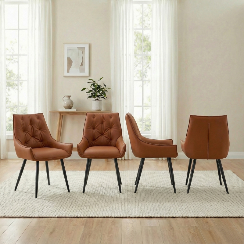 Dining Chairs Armless Minimalist Camel Slim Legs