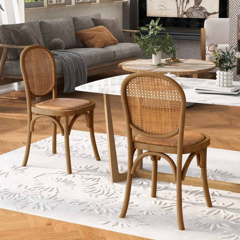 Dining Chairs, Birch Wood Wishbone Back, Black Woven Seat