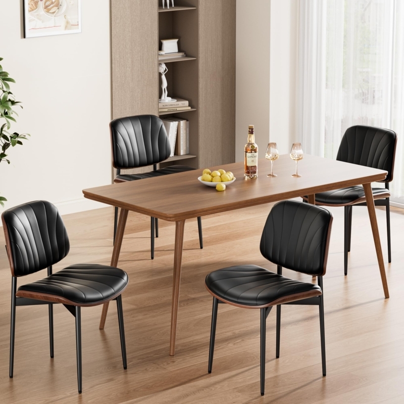 Dining Chairs Black Channel Tufting Walnut Bentwood Back Splayed Legs