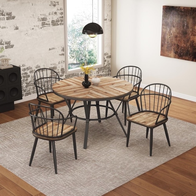 Dining Chairs, Black Metal Frame, Arched Back, Round Wood Seat