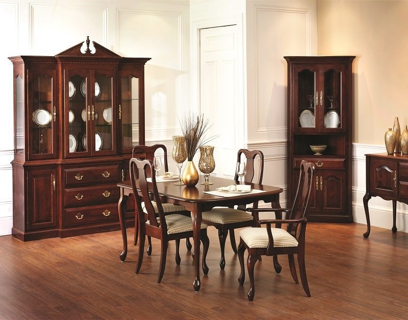 Dining Chairs, Blue Damask Upholstery, Set of Four, Queen Anne Style