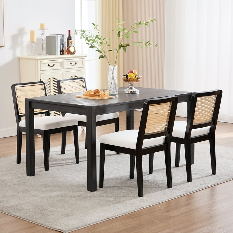Dining Chairs: Boho Farmhouse Set with Oval Cane Backrest.