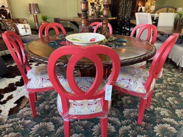 Dining Chairs: Bold Cherry Red Distressed Finish with Rounded Backs
