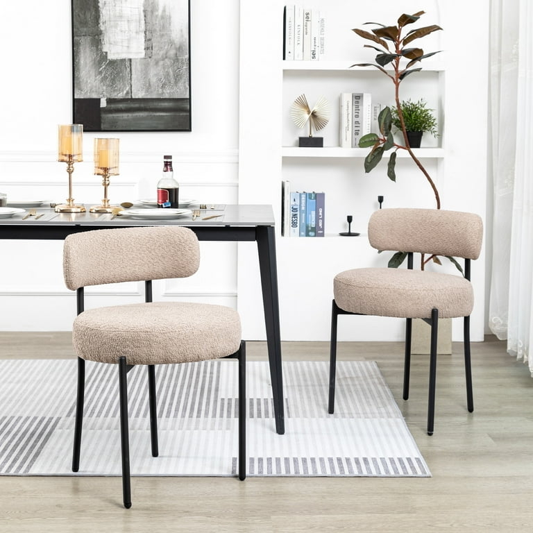 Dining Chairs Boucle Texture Wrap Around Back Cutout