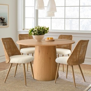 Dining Chairs Boucle Upholstery Rattan Back Oak Legs Modern Boho Set
