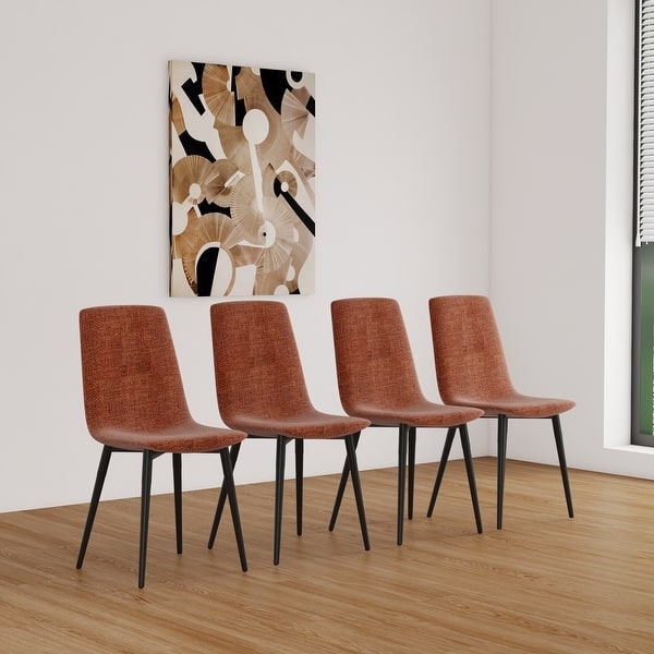 Dining Chairs, Bucket Seat, Linen Texture, Black Tapered Legs