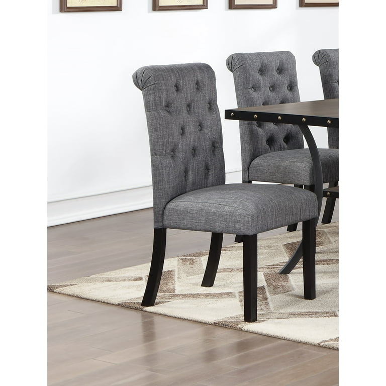 Dining Chairs, Button Tufted Fabric with Nailhead Trim Transitional