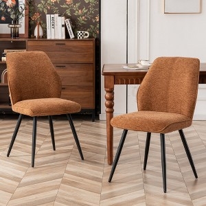 Dining Chairs, Caramel Fabric, Vertical Stitching, Black Tapered Legs