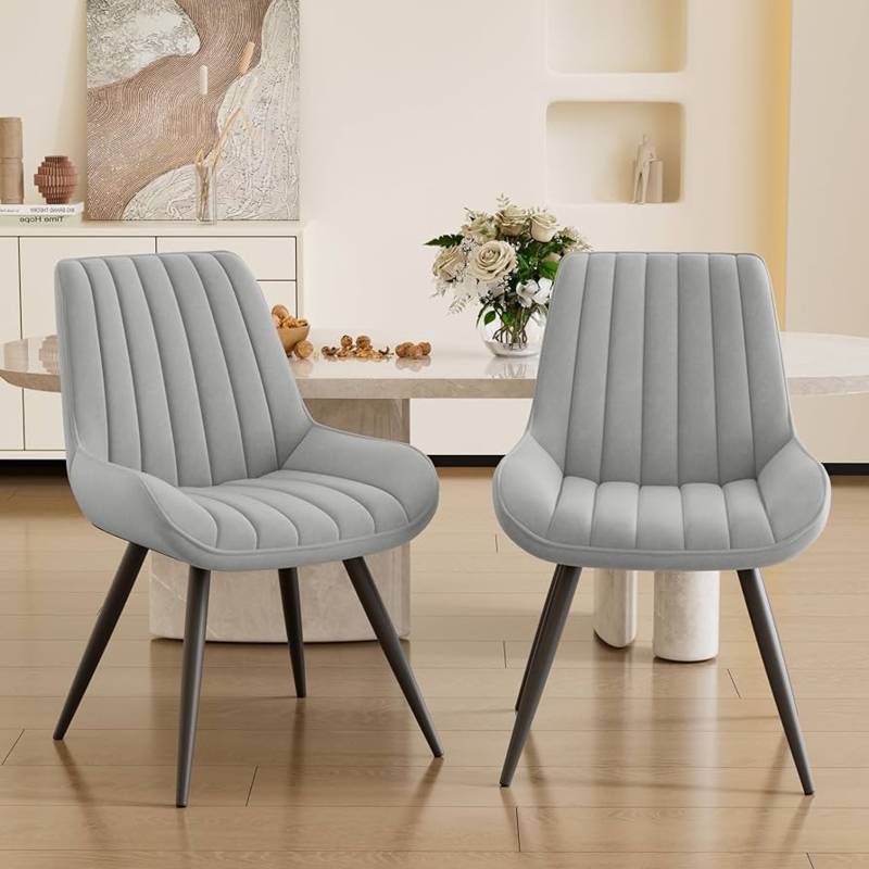 Dining Chairs Channel Tufted Set with Wood Grain Metal Legs