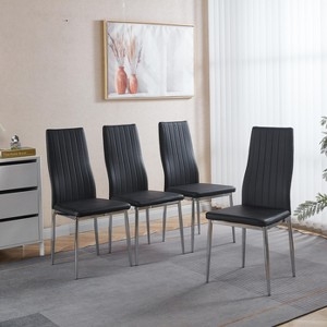Dining Chairs: Charcoal Faux-Leather, Vertical Stitching, Gold Legs