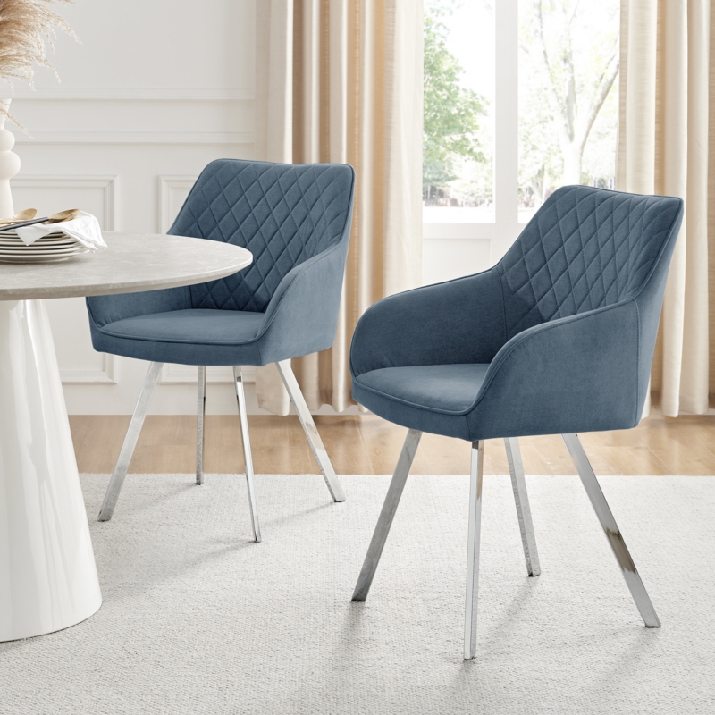 Dining Chairs: Charcoal Upholstered Fabric with Polished Chrome Legs