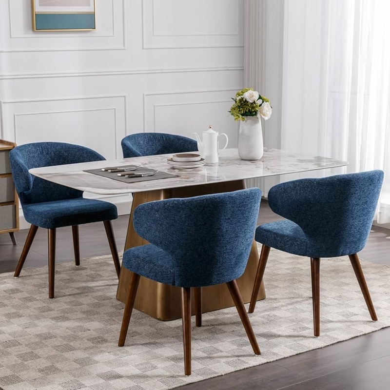 Dining Chairs Contemporary Chenille Blue Upholstery Armless Dark Wood