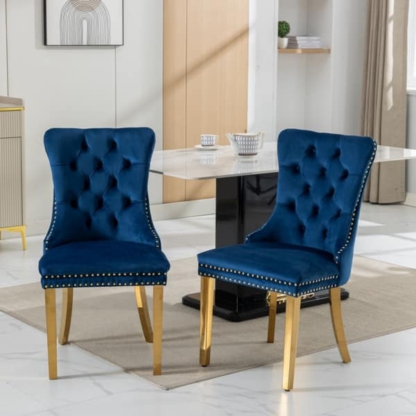 Dining Chairs Contemporary Glam Velvet Button Tufted Polished Gold Legs