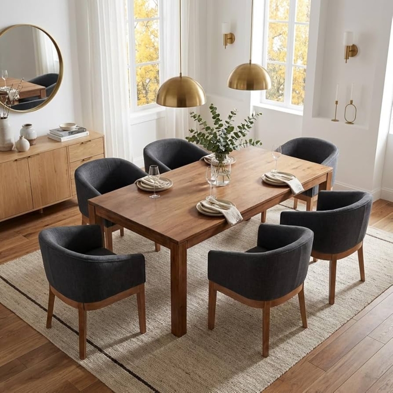 Dining Chairs, Curved Back Upholstered with Wood Tapered Legs Mid-Century