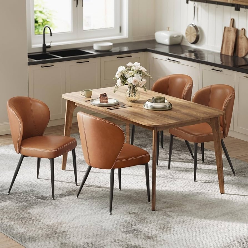 Dining Chairs, Curved Silhouette, Decorative Stitching, Tapered Metal Legs