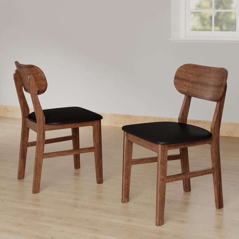 Dining Chairs Dark Brown Leather-Like Curved Open Back Mid-Century Style