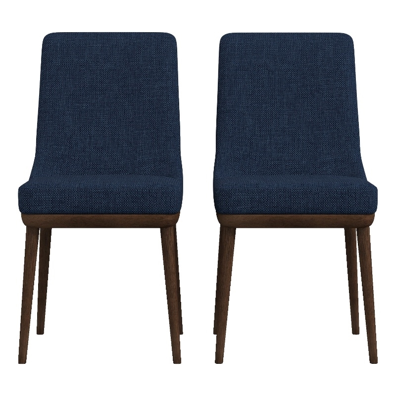 Dining Chairs Denim Blue Weave Curved Barrel Back Tapered Legs Retro