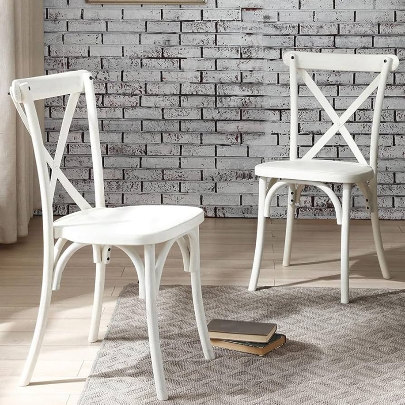 Dining Chairs Distressed Whitewashed Finish with Two Tone Design
