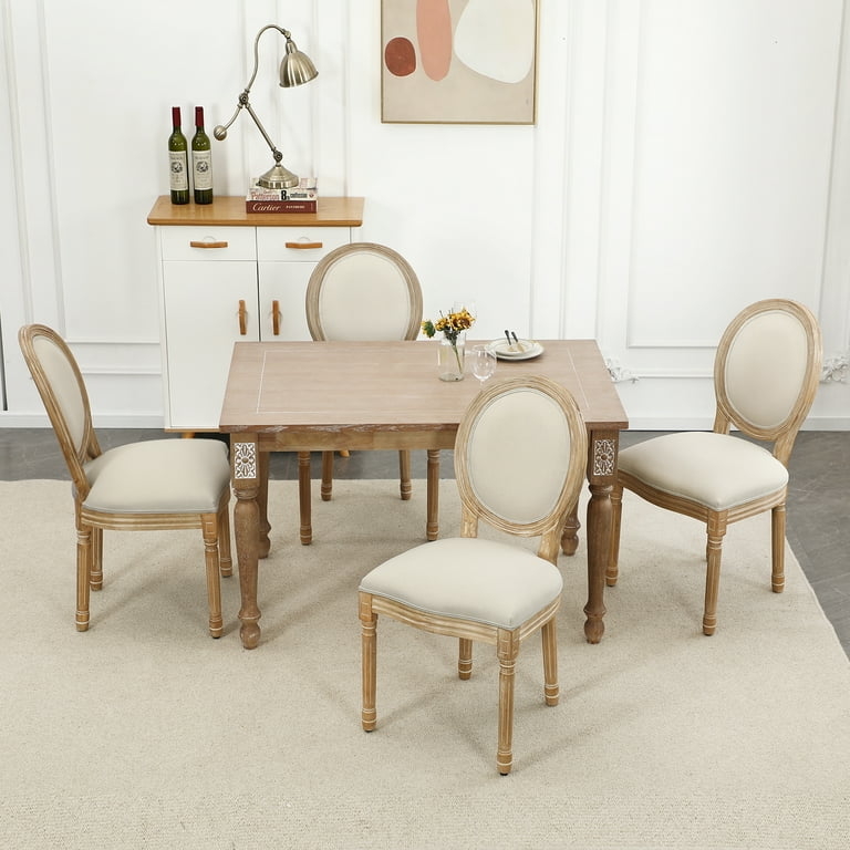 Dining Chairs Distressed Wood, Medallion Back, Fluted Tapered Legs