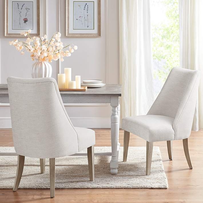Dining Chairs, Elegant Ivory Oval Back, Wood Legs