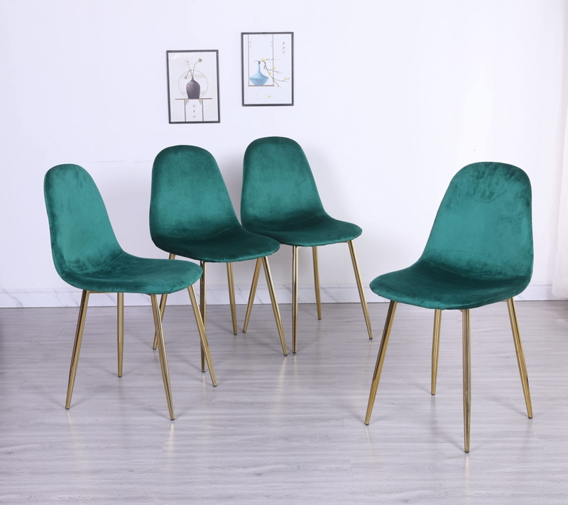 Dining Chairs Emerald Velvet with Gold Tapered Legs and Curved Back