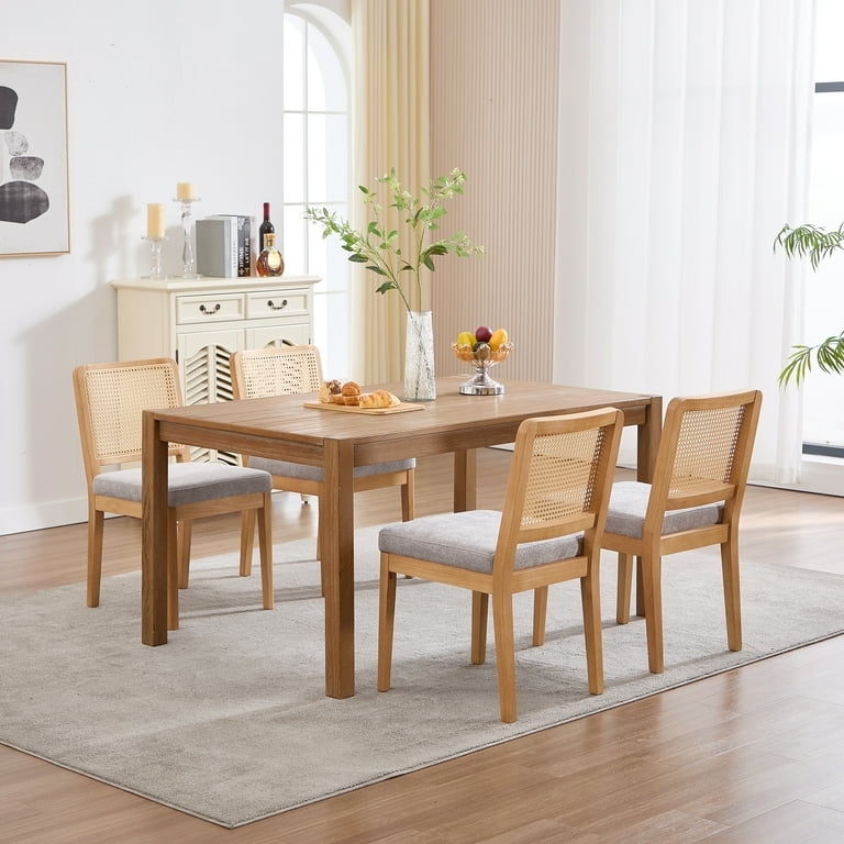 Dining Chairs: Farmhouse Set with Arched Cane Back and Black Wood Frame.