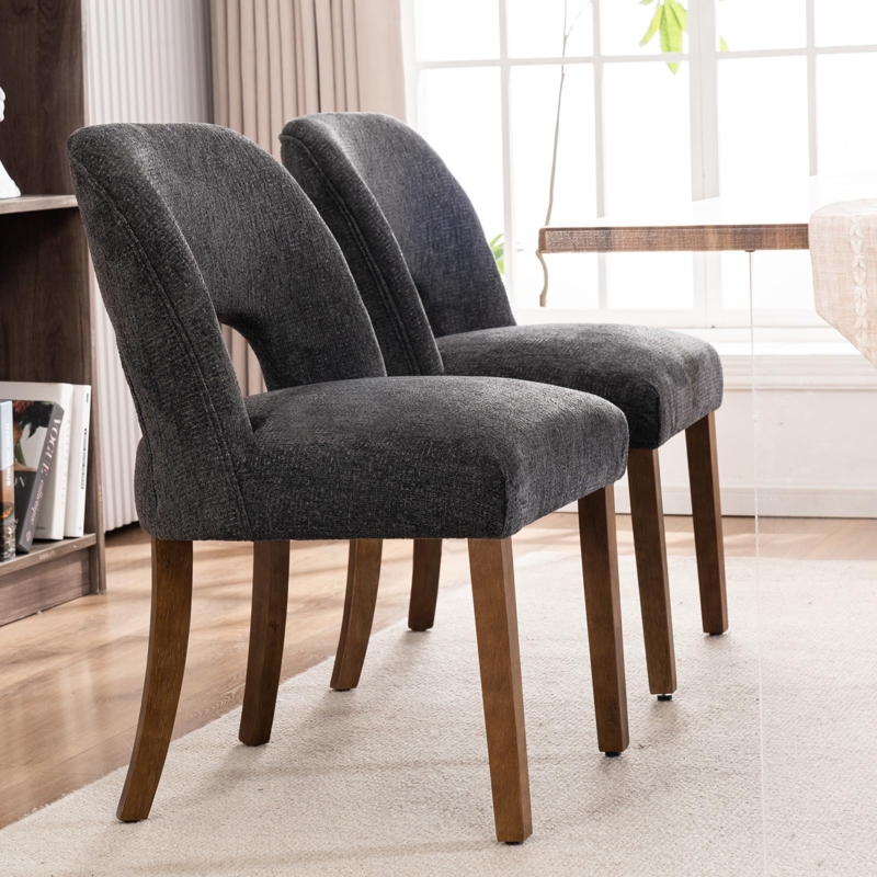 Dining Chairs, Farmhouse Upholstery with Dark Wood Frame
