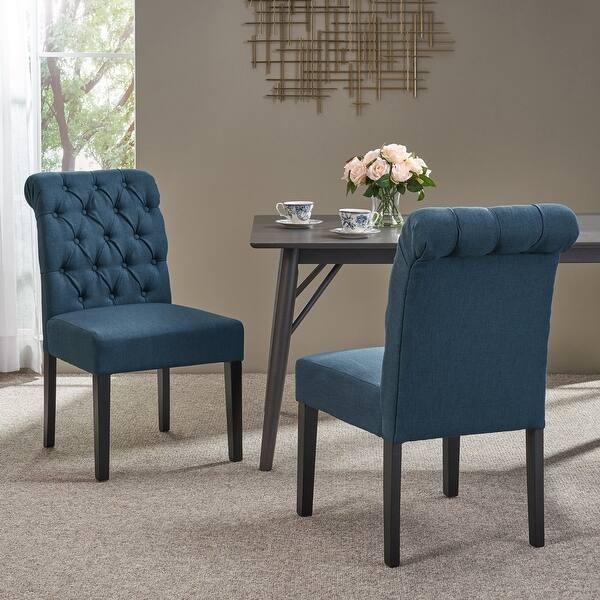 Dining Chairs Faux Leather Diamond Tufted Wood Legs Curved Bucket Seat