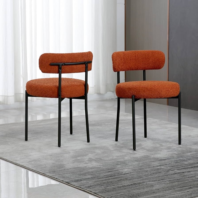 Dining Chairs featuring Orange Boucle and Gold Tipped Legs