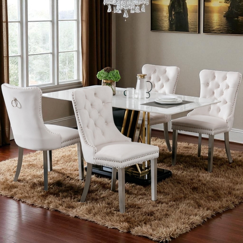 Dining Chairs featuring Polished Chrome Cabriole Legs and Pull Ring